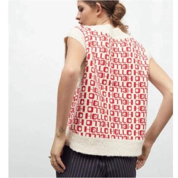 Urban Outfitters Jordie Hello Sweater Vest Red & Cream Ribbed Knit Small NWT - Picture 5 of 9